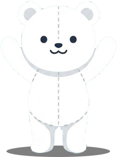 目を覚まして両手を上げるキャラのぬいぐるみ